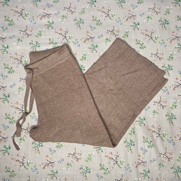 Universal Thread Ribbed Knit Wide Leg Pants Cropped Brown Small Lounge Casual - Picture 2 of 6